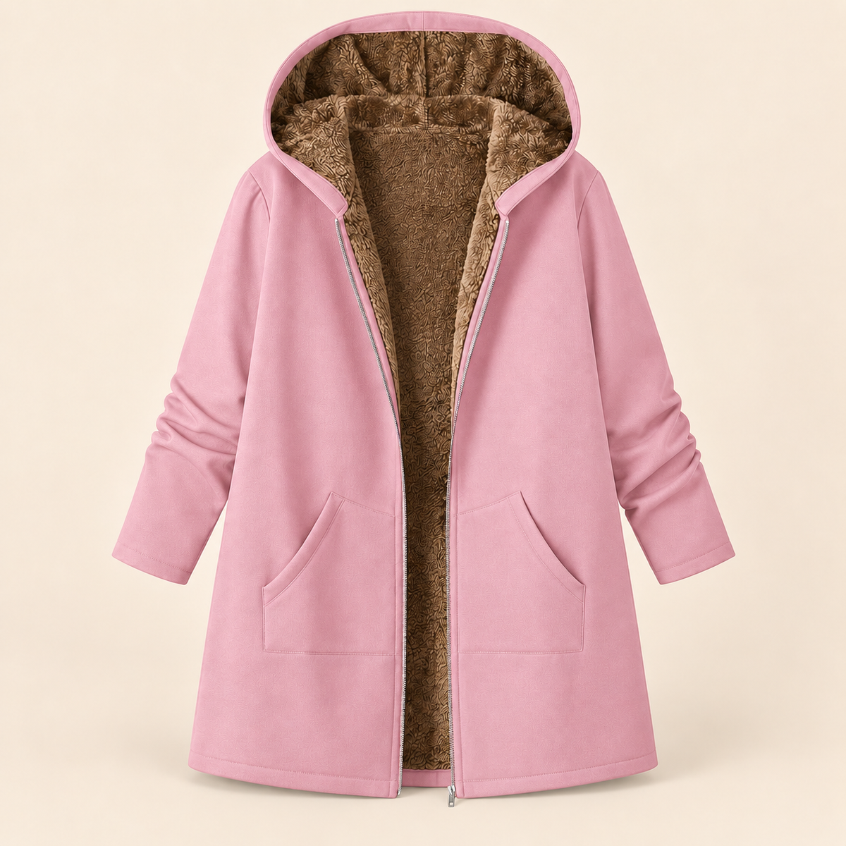 Evelyn cozy lined hooded coat in Pink