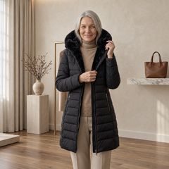 Anna hooded A-line winter coat in Black