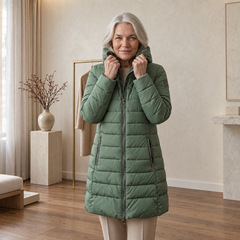 Anna hooded A-line winter coat in Dark Green