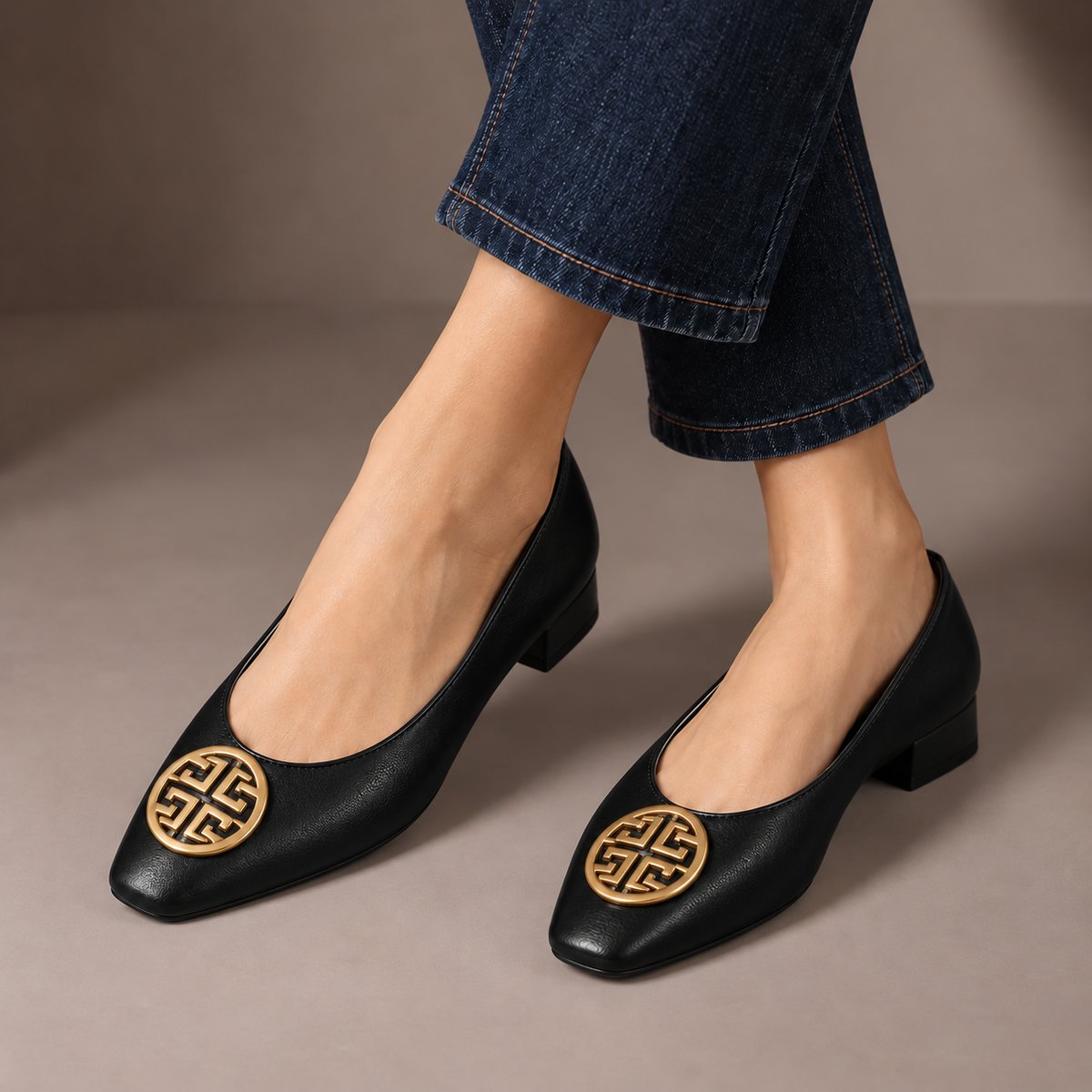 Orla | Square-Toe Medallion Flats