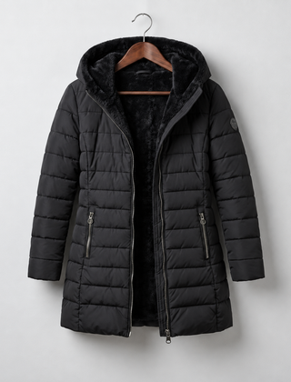 Anna hooded A-line winter coat in Black