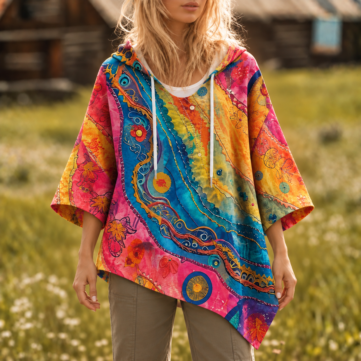 Anita Printed Hooded Poncho
