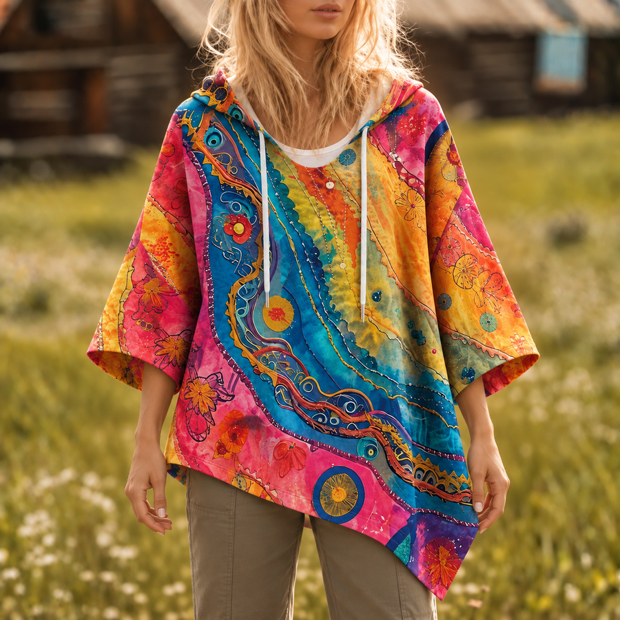 Anita Printed Hooded Poncho