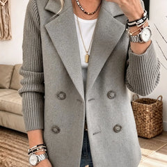 Carla double-breasted blazer with ribbed sleeves in Gray