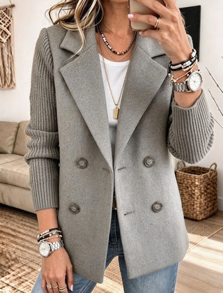 Carla double-breasted blazer with ribbed sleeves in Gray