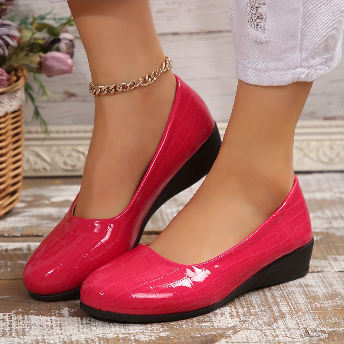 Posy | Glossy Low-Wedge Pumps