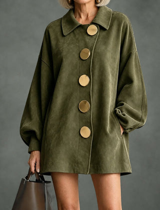 Genevieve big button swing coat in khaki