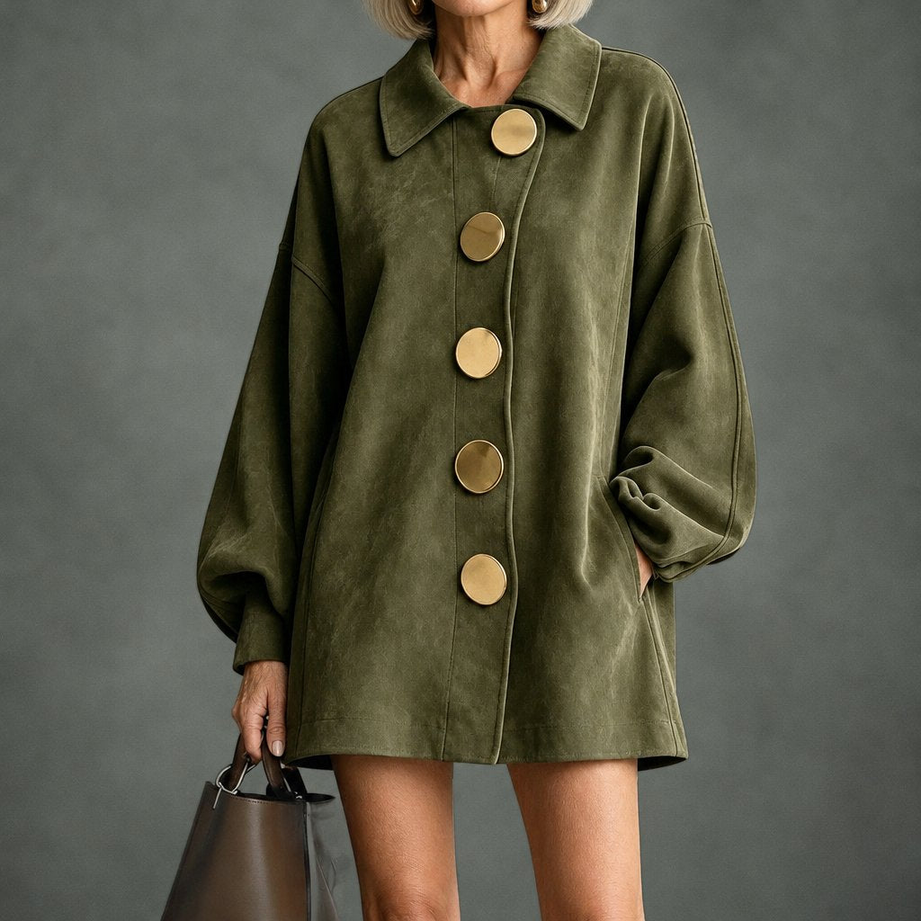 Genevieve big button swing coat in khaki