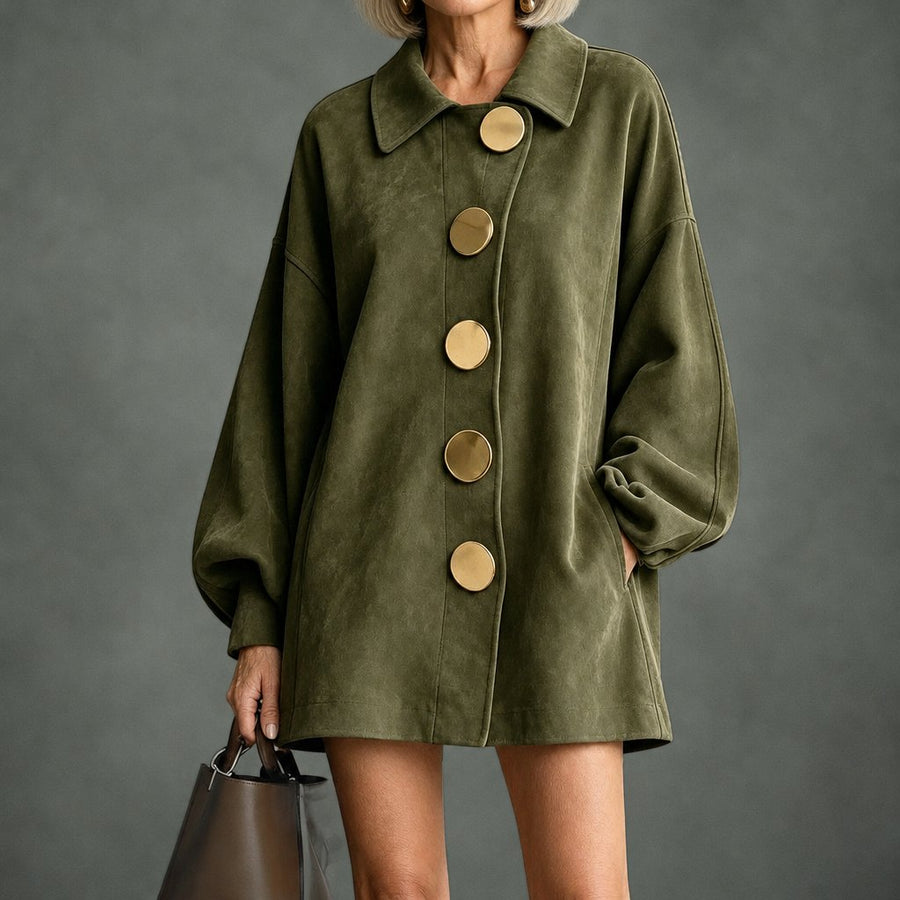 Genevieve big button swing coat in khaki