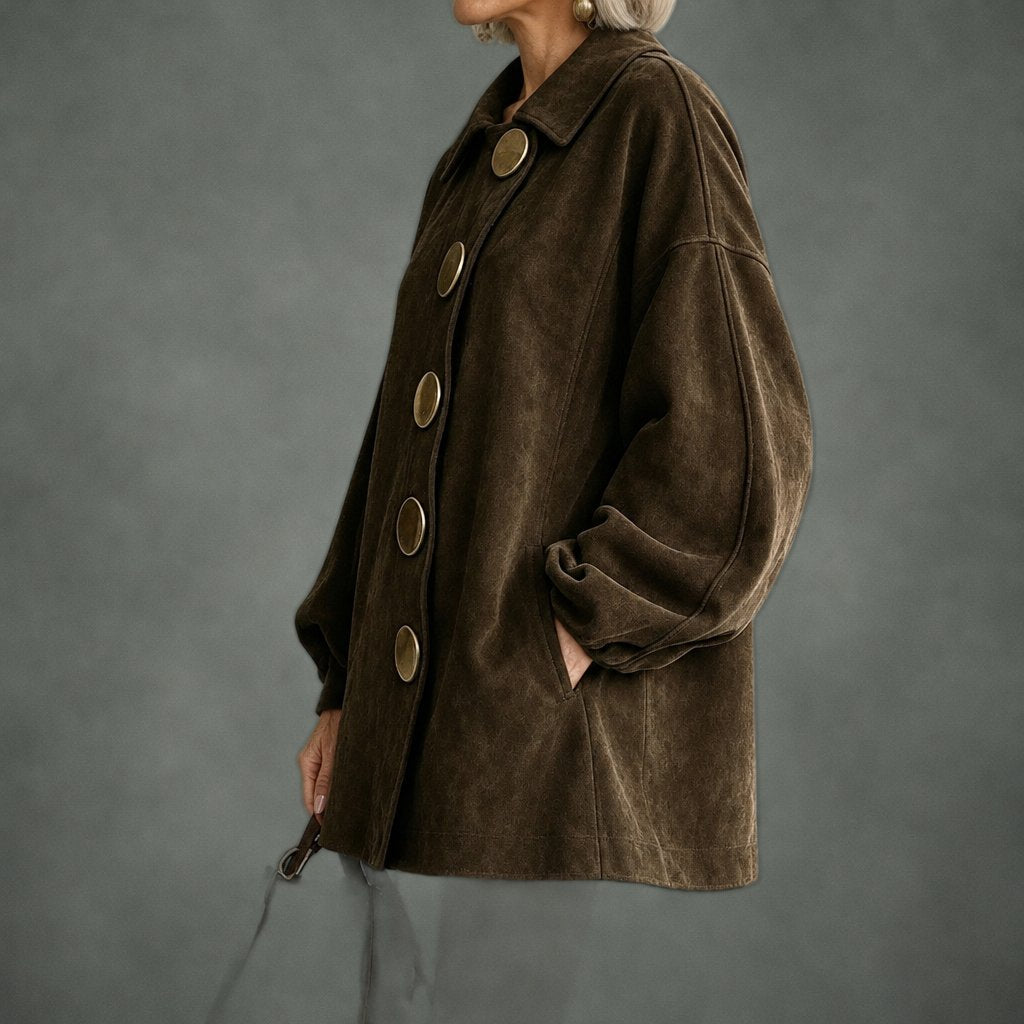 Genevieve big button swing coat, detail