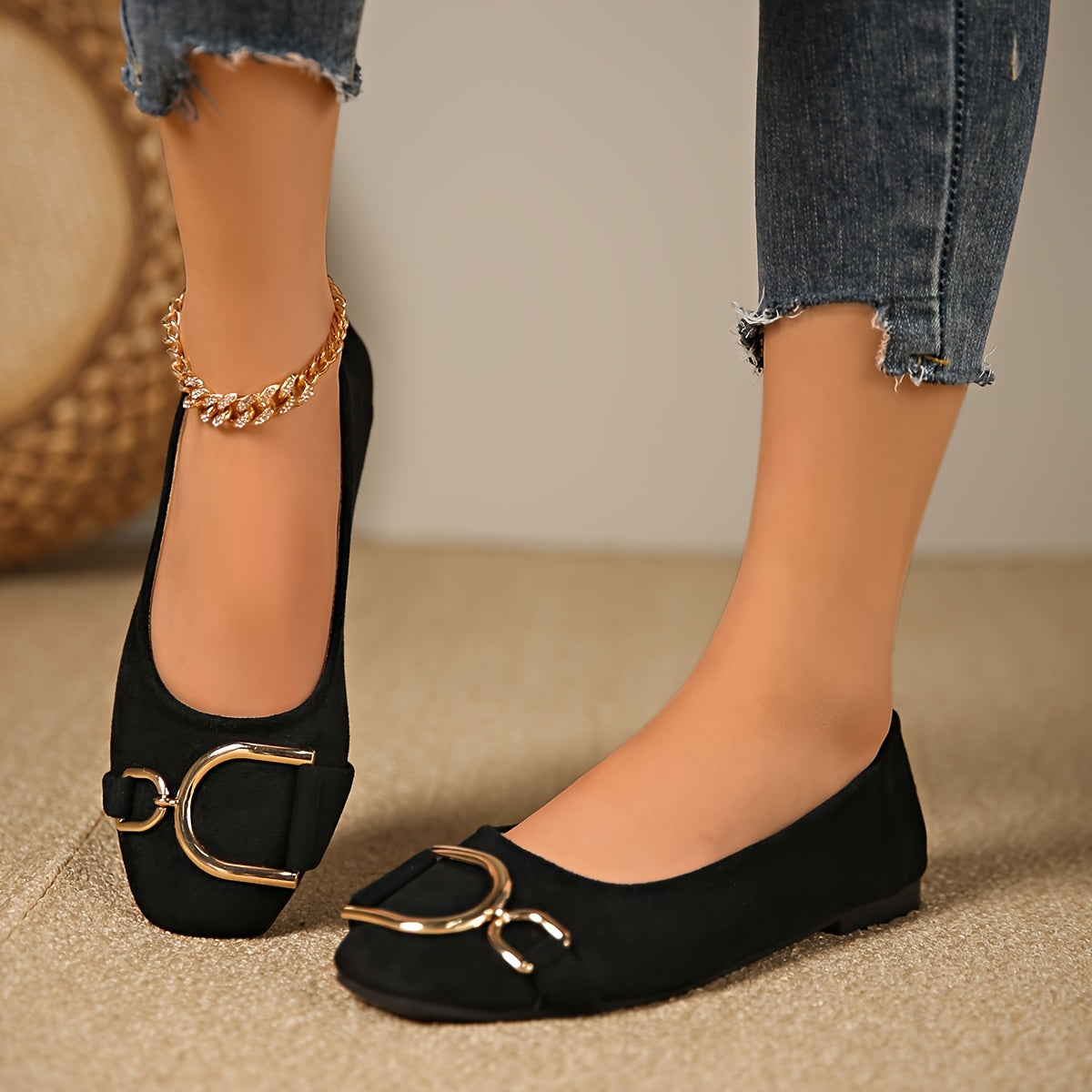 Irina | Square-Toe Buckle Ballet Flats