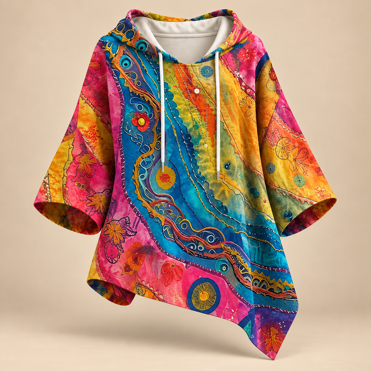 Anita Printed Hooded Poncho