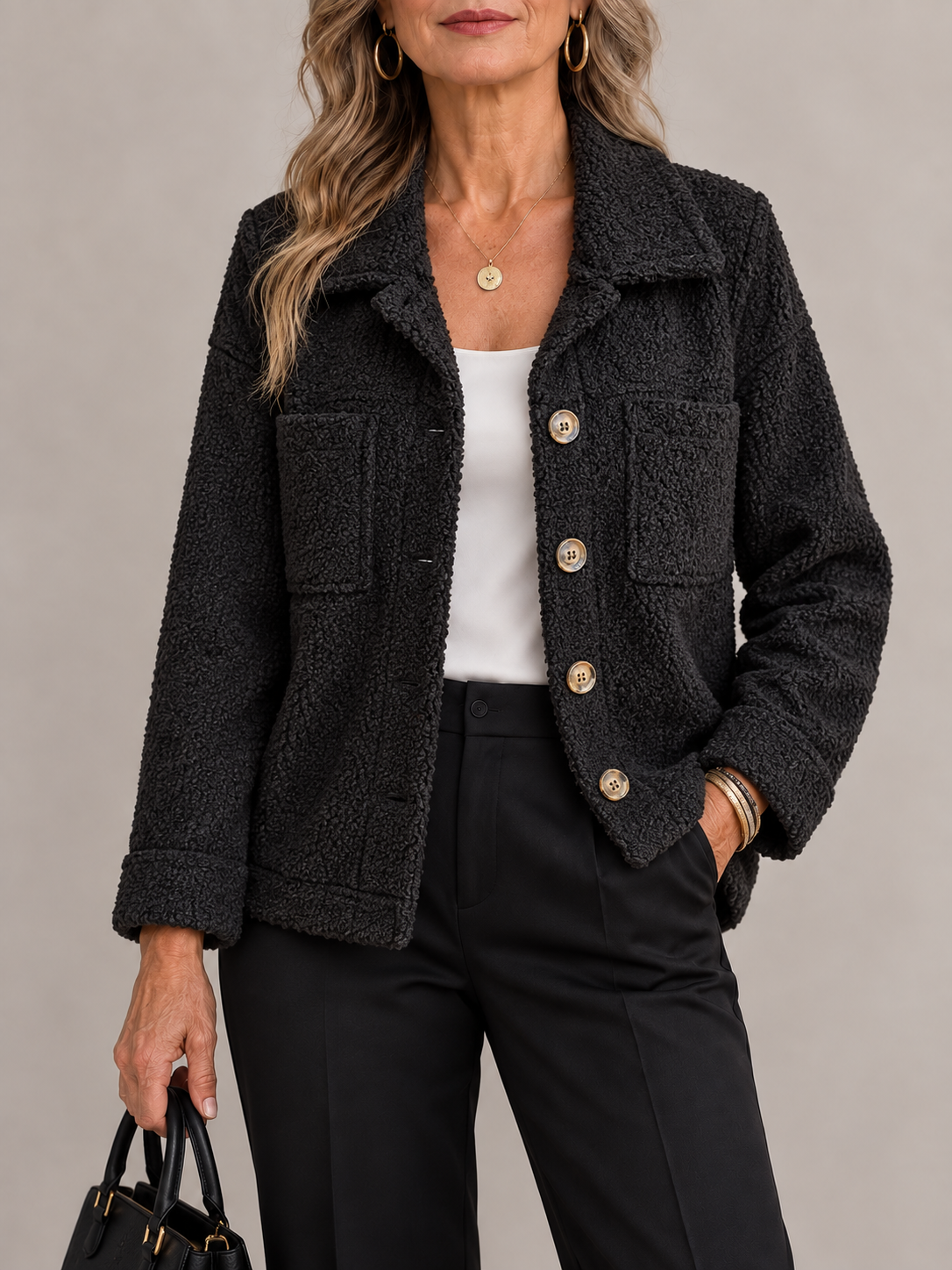 Soft Faux Fur Button Jacket