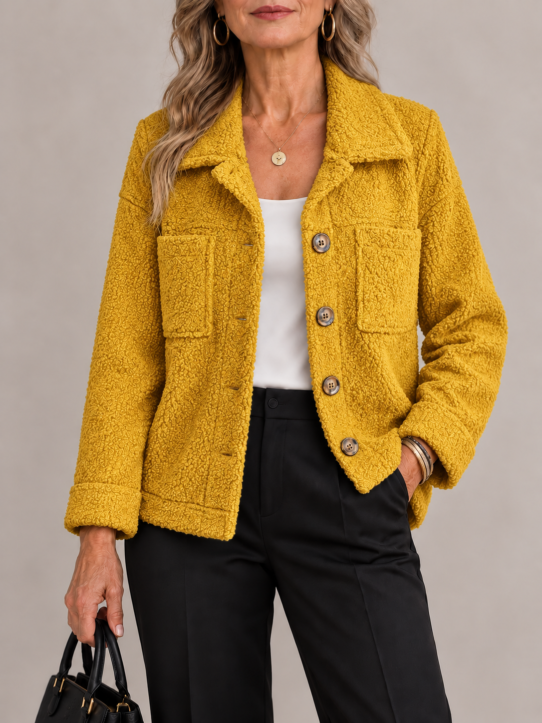 Soft Faux Fur Button Jacket