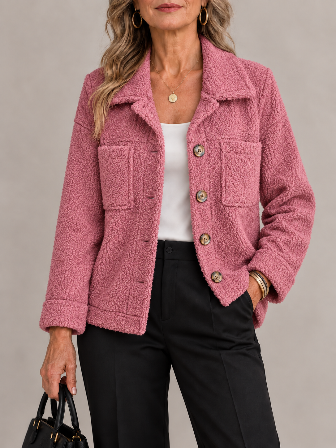 Soft Faux Fur Button Jacket