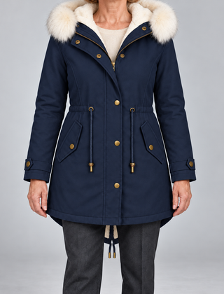 Arvelle winter coat in navy, front view