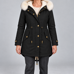 Arvelle winter coat in black, front view