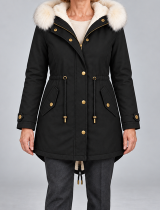Arvelle winter coat in black, front view