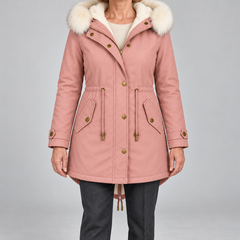 Arvelle winter coat in pink, front view