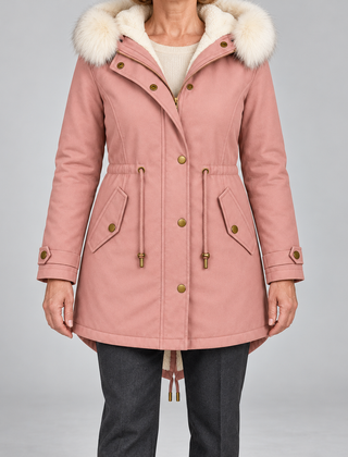 Arvelle winter coat in pink, front view