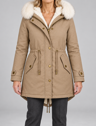 Arvelle winter coat in beige, front view