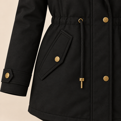 Arvelle winter coat in black, pocket and drawstring waist