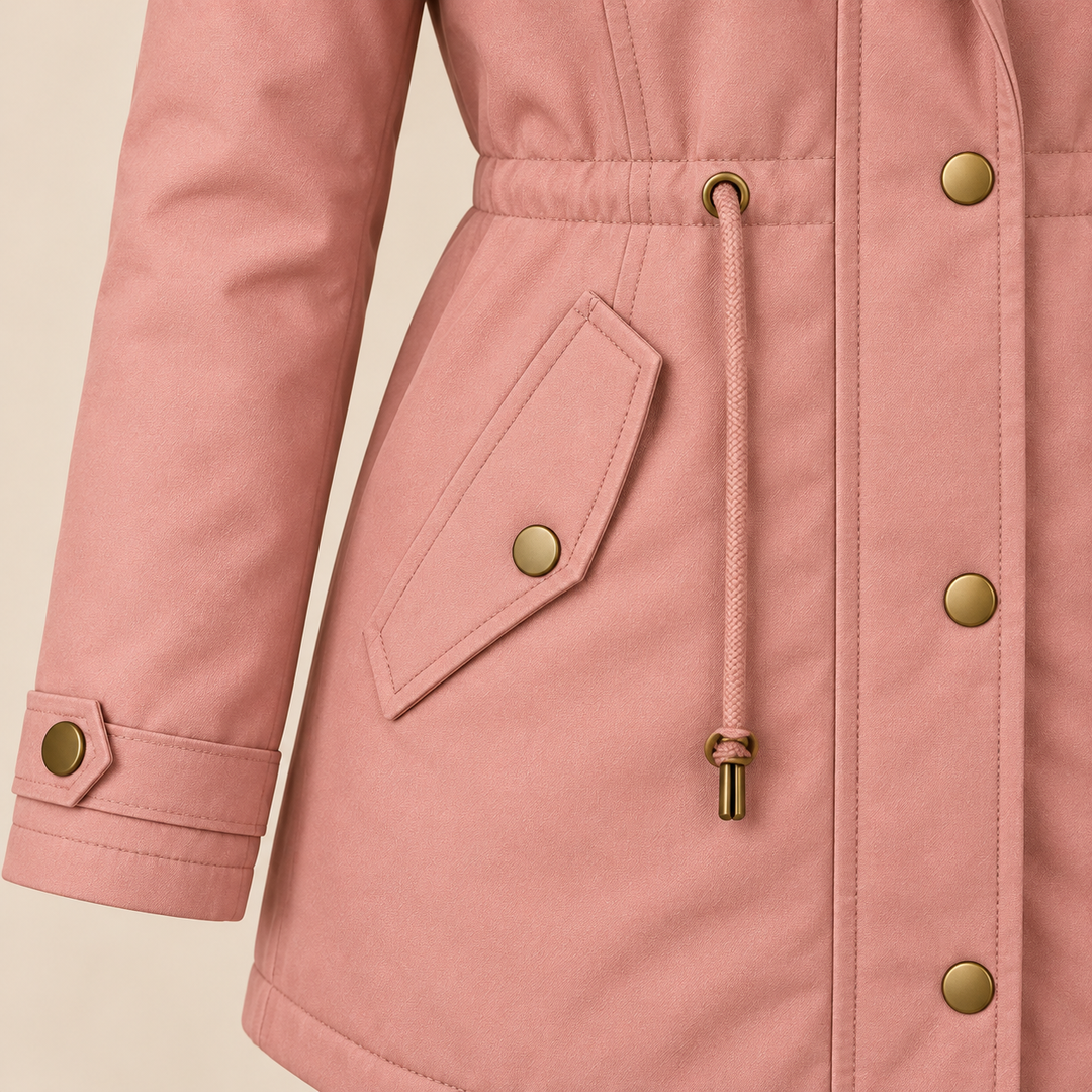 Arvelle winter coat in pink, pocket and drawstring waist