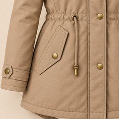 Arvelle winter coat in beige, pocket and drawstring waist