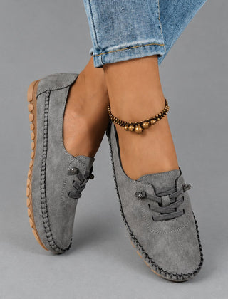 Molly Soft Lace-Front Moccasins in gray