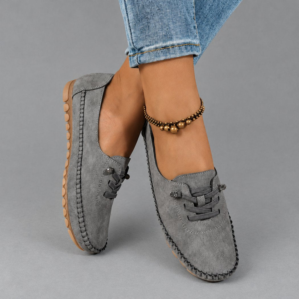Molly Soft Lace-Front Moccasins in gray