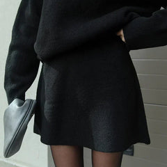 Beatrice two-piece sweater and skirt in Black, detail