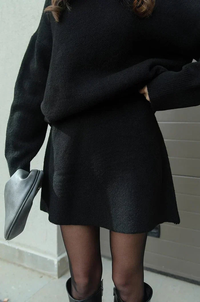 Beatrice two-piece sweater and skirt in Black, detail