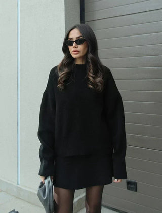 Beatrice two-piece sweater and skirt in Black