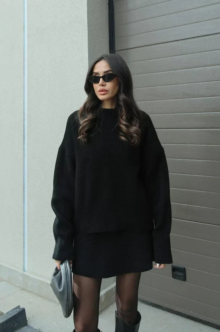 Beatrice two-piece sweater and skirt in Black