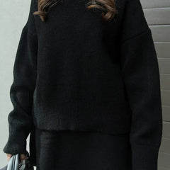 Beatrice two-piece sweater and skirt in Black, close-up