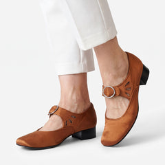 Chloe Mary Jane shoes in cognac