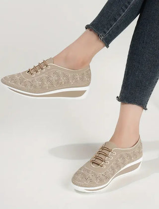 Layla casual low top wedge orthopedic sneakers in beige