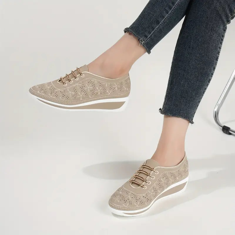 Layla casual low top wedge orthopedic sneakers in beige