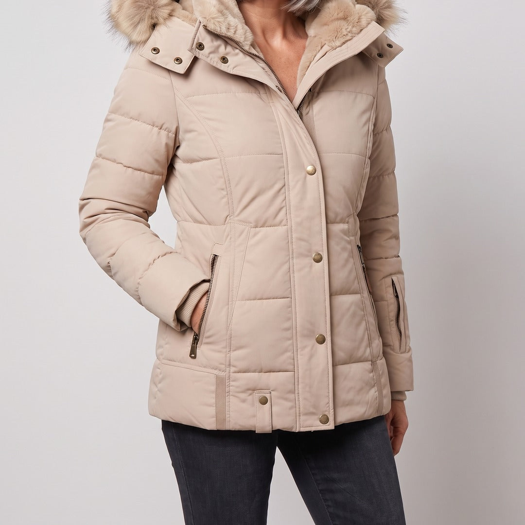 Margot winter coat in beige, front view