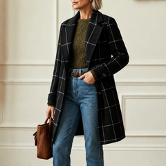 Cecile | Elegant Long Plaid Coat
