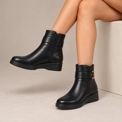 Clementine | Side-Zip Buckle Strap Ankle Boots