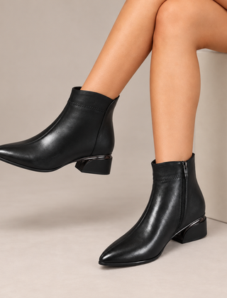 Cressida | Pointed-Toe Low Heel Ankle Boots in Black