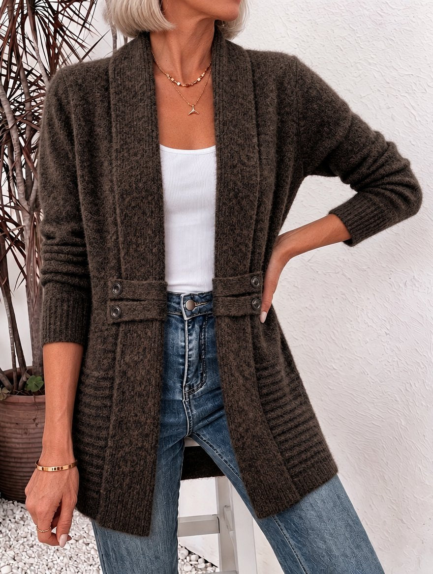 Lidia | Fitted Open-Front Cardigan - Brown