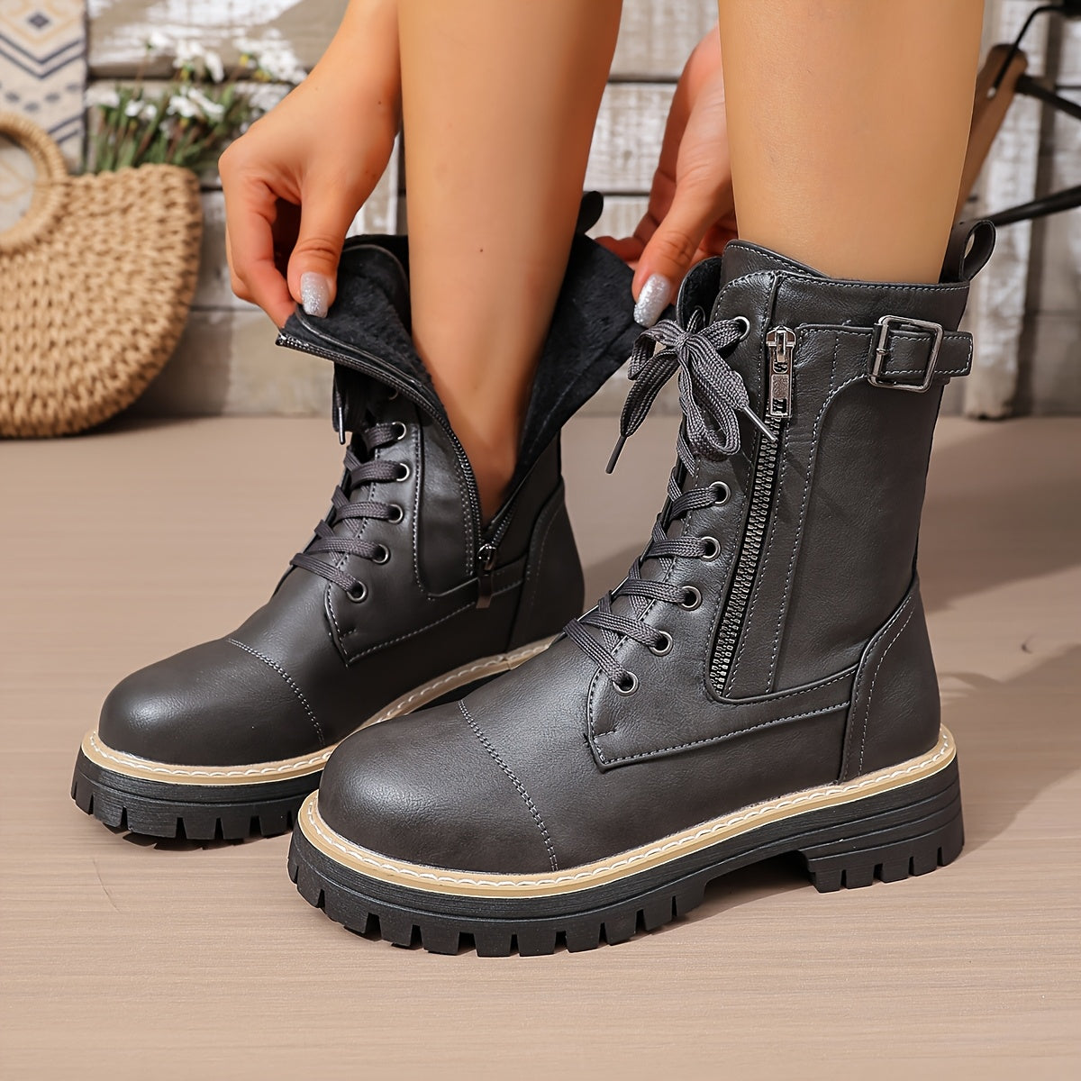 Henrietta | Lace-Up Side-Zip Combat Boots
