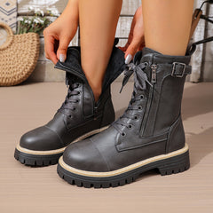 Henrietta | Lace-Up Side-Zip Combat Boots