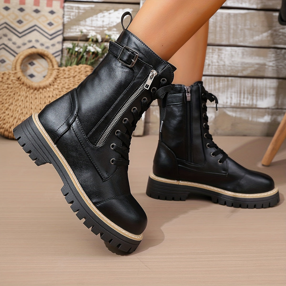 Henrietta | Lace-Up Side-Zip Combat Boots