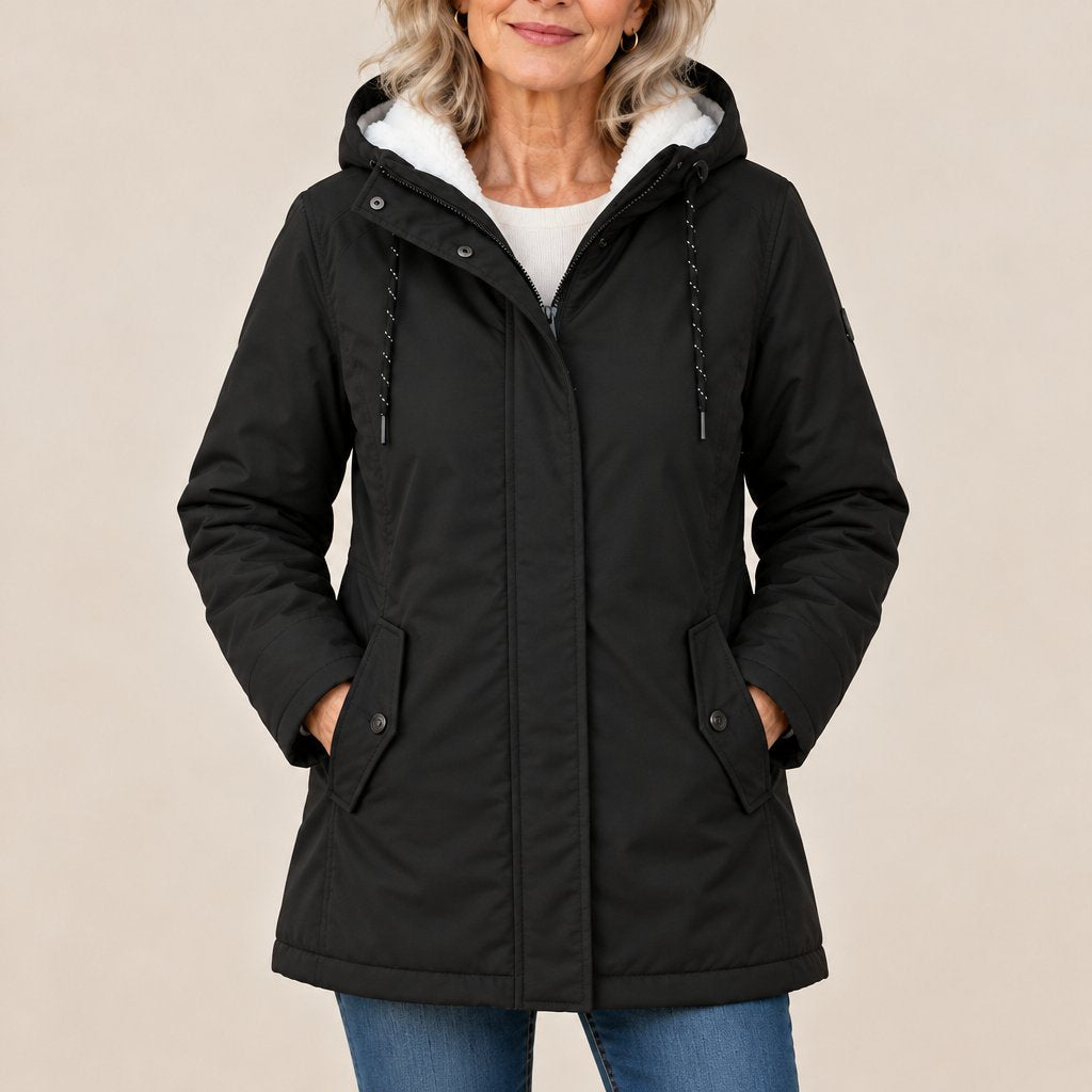 Maeve hooded parka coat in black