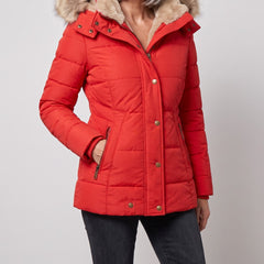 Margot winter coat in red, front view