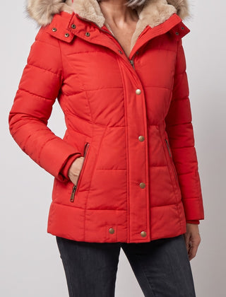 Margot winter coat in red, front view