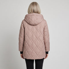 Rolande hooded jacket in dusty rose, back view with the hood up